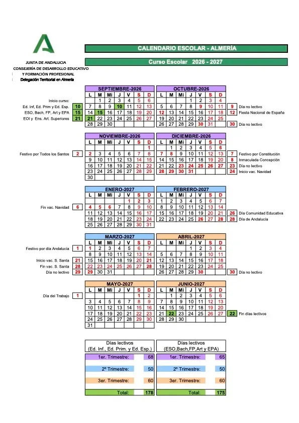 Calendario escolar 2026-2027